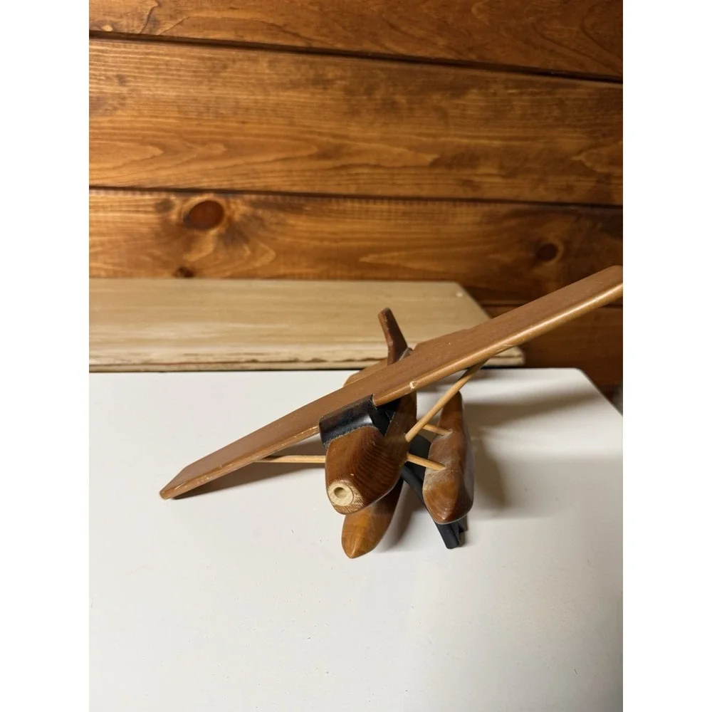 Vintage MCM Carved Wood Airplane Seaplane Model | Parts/Repair/Replacement Only